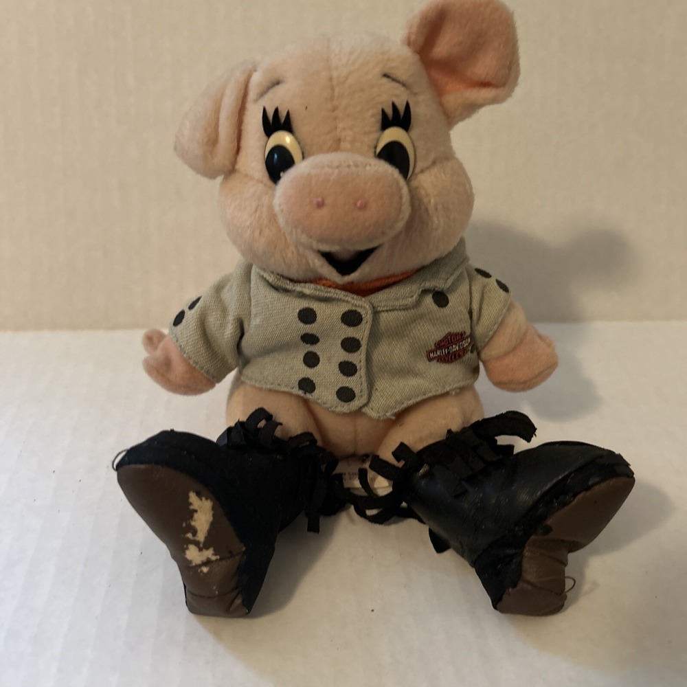 Vintage 1998 Harley Davidson Plush Pig Hog Jacket Leather Boots Collectible